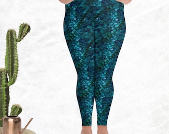 Rich Teal Magical Mermaid Scales All-Over Print Plus Size Leggings