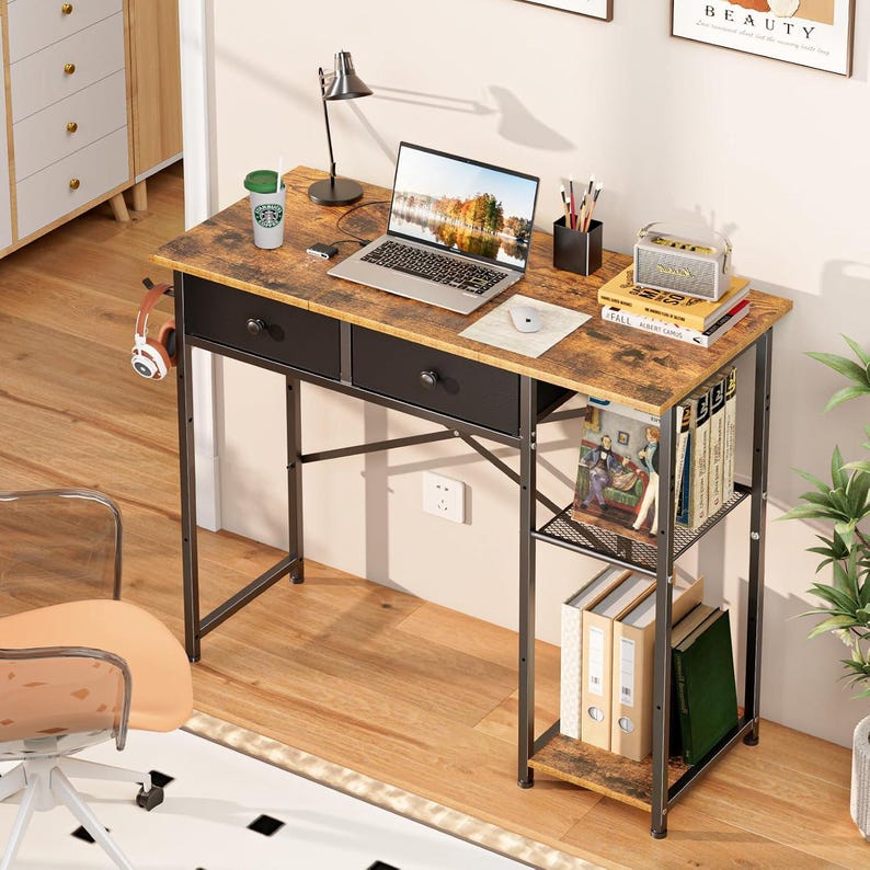Rustic Style Computer Desk Handmade Small Computer Desk With Shelves, Compact Vanity Table - Etsy