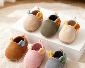 Zapatos de bebé con orejas de conejo de suela suave | Zapatos antideslizantes con puntos para gatear de 0 a 2 años | Lindas pantuflas de conejo de dibujos animados para bebés y niños pequeños