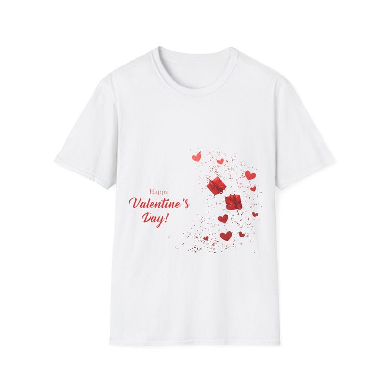 Valentine's Day Graphic Tee: Red Hearts & Gifts Soft Cotton Shirt image 1