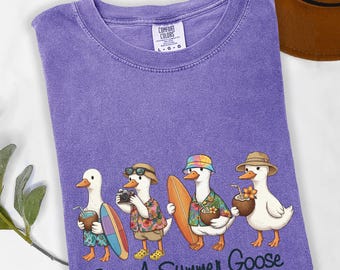 Just A Summer Goose T-Shirt, Funny Goose Shirt, Cute Duck Beach Tee, Tropical Summer Shirt, Vintage Beach Life Apparel