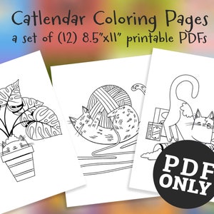 Printable Cat Coloring Pages, Whimsical Cat Illustrations, Cute Kitties, Instant Download, Fun Coloring Sheets