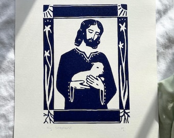 My Shepherd - Hand-printed, Original Linocut Print