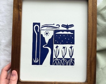 Tu es avec moi - impression linogravure originale imprimée à la main