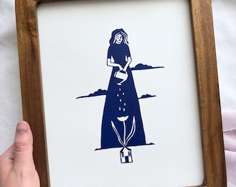 Hennes händers verk – Handtryckt, originalt linoleumsnitt, mors dag-present