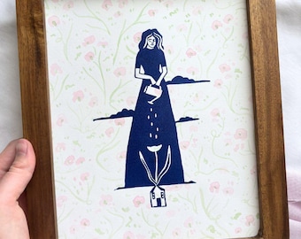 The Work of Her Hands – handgedrukt, originele linosnede, Moederdagcadeau