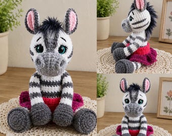 Crochet Zebra Amigurumi Plush Toy, Handmade Zebra Doll, Safari Nursery Decor, Cute Animal Gift, Baby Shower Keepsake Toy