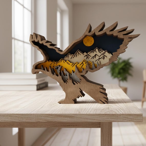 3D Eagle Laser Cut File, Multilayer Ornament, Glowforge Ready (svg, dxf, eps, pdf, png, jpeg files)