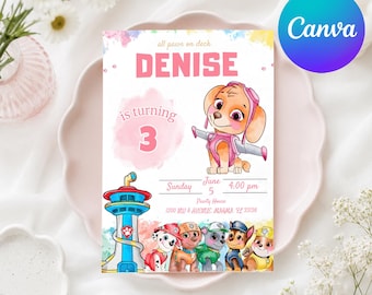 Editable Paw-ty Birthday Invitation Template | Puppy Patrol Pup Crew Boys & Girls Bday | Kids Printable Party Invitation | Instant Download