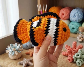 Clownfish No Sew Crochet Pattern - Amigurumi Ocean Fish Plush (PDF Download)