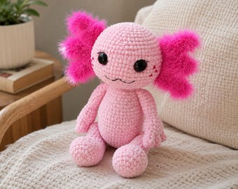 Axolotl Crochet Pattern PDF | Kawaii Pink Axolotl Amigurumi with Fluffy Gills | Minecraft Fan Gift | Kids Room Decor Tutorial