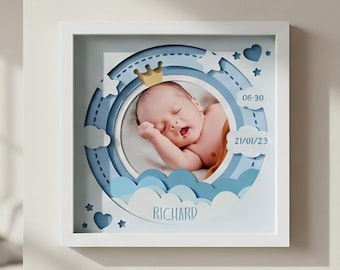 Cornice per foto 3D per neonati, scatola luminosa in formato SVG: modello per neonati, scatola luminosa in carta ritagliata