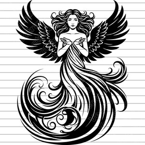 Fallen Angel Vector Illustration, Angel SVG PNG JPG, Angel Art, Angel Clipart, Angel Silhouette, Dark Angel Design