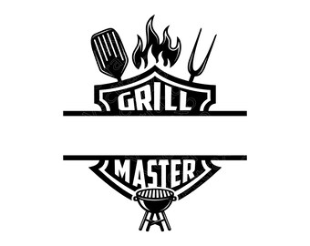 Grill Master SVG, Split Grill Monogram Cut File, Grill BBQ PNG Vector Art, Grill Master Apron Design Cricut Craft Idea, Instant Download
