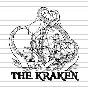 Kraken Schiffsangriff Illustration, Nautische Vektorkunst (SVG, PNG, JPG)