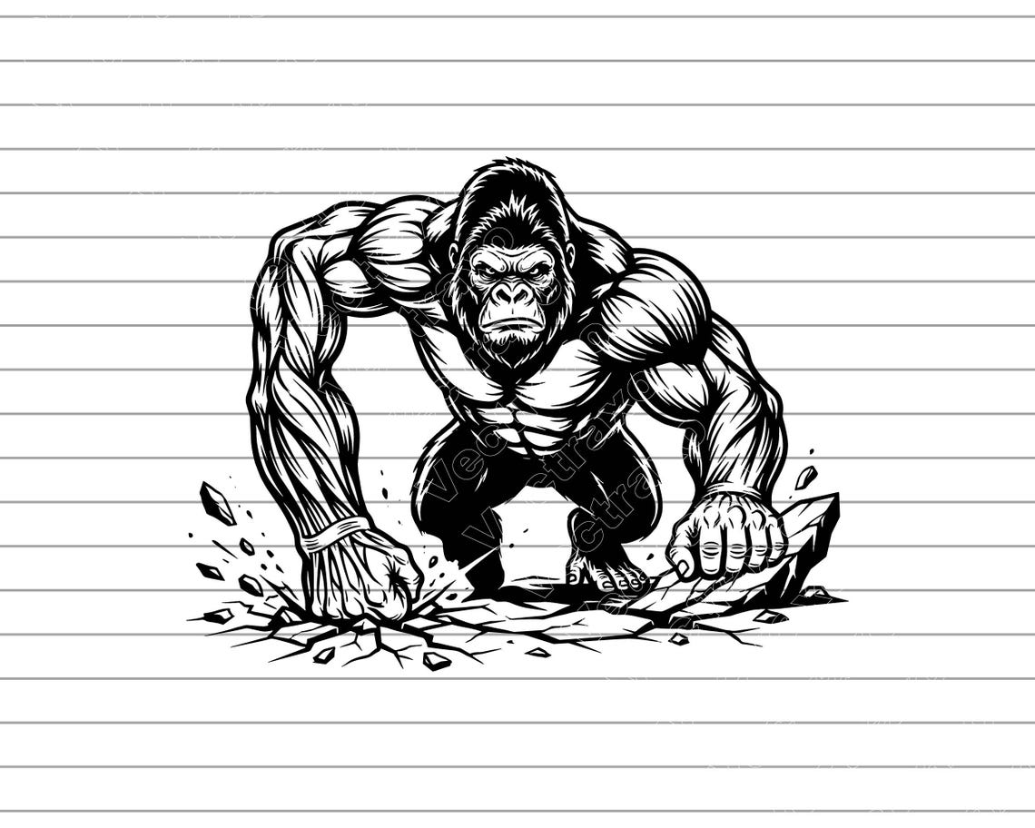 Bigfoot Vector Illustration, Muscular Sasquatch Art (SVG, PNG, JPG ...
