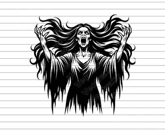 Banshee Horror Vector Illustration, Banshee SVG PNG JPG, Horror Art, Ghost Clipart, Spirit Silhouette, Dark Design
