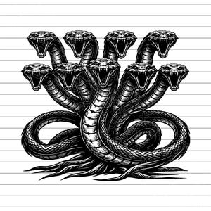 Ilustración vectorial de la Hidra, imágenes prediseñadas de criaturas míticas, diseño fantástico (SVG, PNG, JPG)