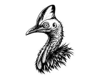 Cassowary Bird SVG, Exotic Wildlife Cricut File, Australian Animal PNG, Vintage Bird Portrait, Wild Casque Helmet Graphic, Instant Download