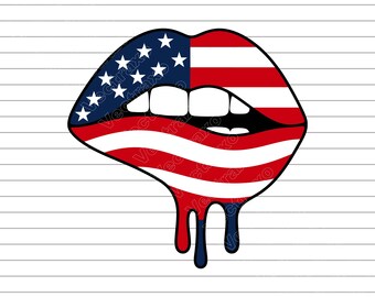 American Flag Dripping Lips SVG PNG jpg, USA Lips Design, Patriotic Lip Print, Fourth of July Shirt, Cricut Cut File