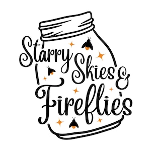 SVG de vaga-lumes, SVG de céu estrelado, SVG de vaga-lume em pote de vidro, SVG de natureza de verão, arquivo fofo de vaga-lume para Cricut, design artístico para acampamento, download instantâneo