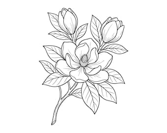 Magnolia Flower Vector Illustration, Magnolia SVG PNG JPG, Flower Art, Floral Clipart, Blossom Silhouette, Nature Design