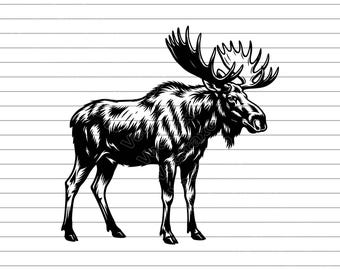 Moose Vector Illustration, Wildlife Silhouette, Forest Art (SVG, PNG, JPG)