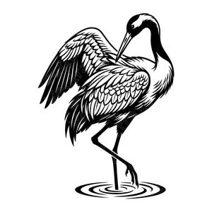 Crane Bird SVG, Elegant Crane Silhouette SVG, Bird Nature Cricut File, Preening Crane Design, Minimalist Bird Art, Instant Download