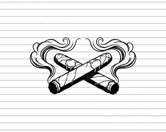 Two Crossed Cigars Vector Illustration, Cigar SVG PNG JPG, Smoking Clipart, Cigar Silhouette, Tobacco Design