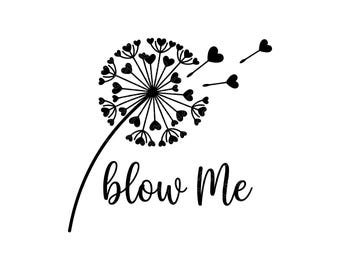 Blow Me Dandelion SVG, Funny Flower Line Art, Sassy Botanical PNG for Cricut, Whimsical Floral Heart Graphic Print, Instant Download