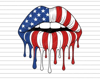 American Dripping Lips SVG png jpg, USA Lips Design, Patriotic Lip Art, Red White Blue Kiss Graphic, Fourth of July Shirt SVG, Cricut File