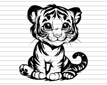 Cute Baby Tiger SVG PNG jpg, Baby Tiger Clipart, Safari Animal Design, Kawaii Tiger, Jungle Animal Cut File, Cricut SVG