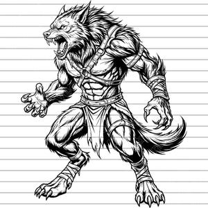 Ilustración vectorial de hombre lobo, imágenes prediseñadas, silueta (SVG, PNG, JPG)