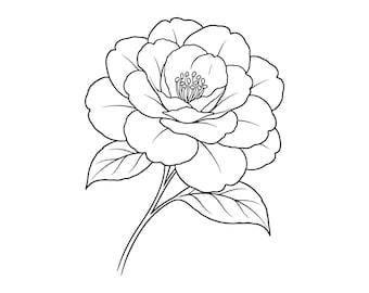 Camellia Flower SVG, Wildflower Line Art, Elegant Rose Blossom PNG for Cricut, Minimalist Botanical Tattoo Graphic, Instant Download