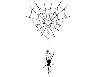 Hjärtspinnnät SVG PNG JPG: Gotisk spindelnätssilhuett, kuslig kärleksvektor, Halloween-klippfil, edgy stencilkonst, omedelbar nedladdning