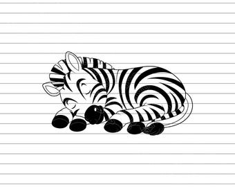 Sleeping Zebra SVG PNG jpg, Cute Safari Animal SVG, Baby Zebra Clipart, Wildlife Cricut File, Nursery Animal Design, Printable png