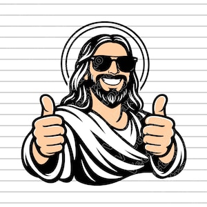 Jesus With Thumbs Up Gesture And Sunglasses Smiling Vector Illustration, Jesus SVG PNG JPG, Jesus Art, Religious Clipart, Christian