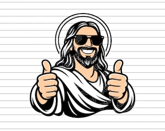 Jesus With Thumbs Up Gesture And Sunglasses Smiling Vector Illustration, Jesus SVG PNG JPG, Jesus Art, Religious Clipart, Christian