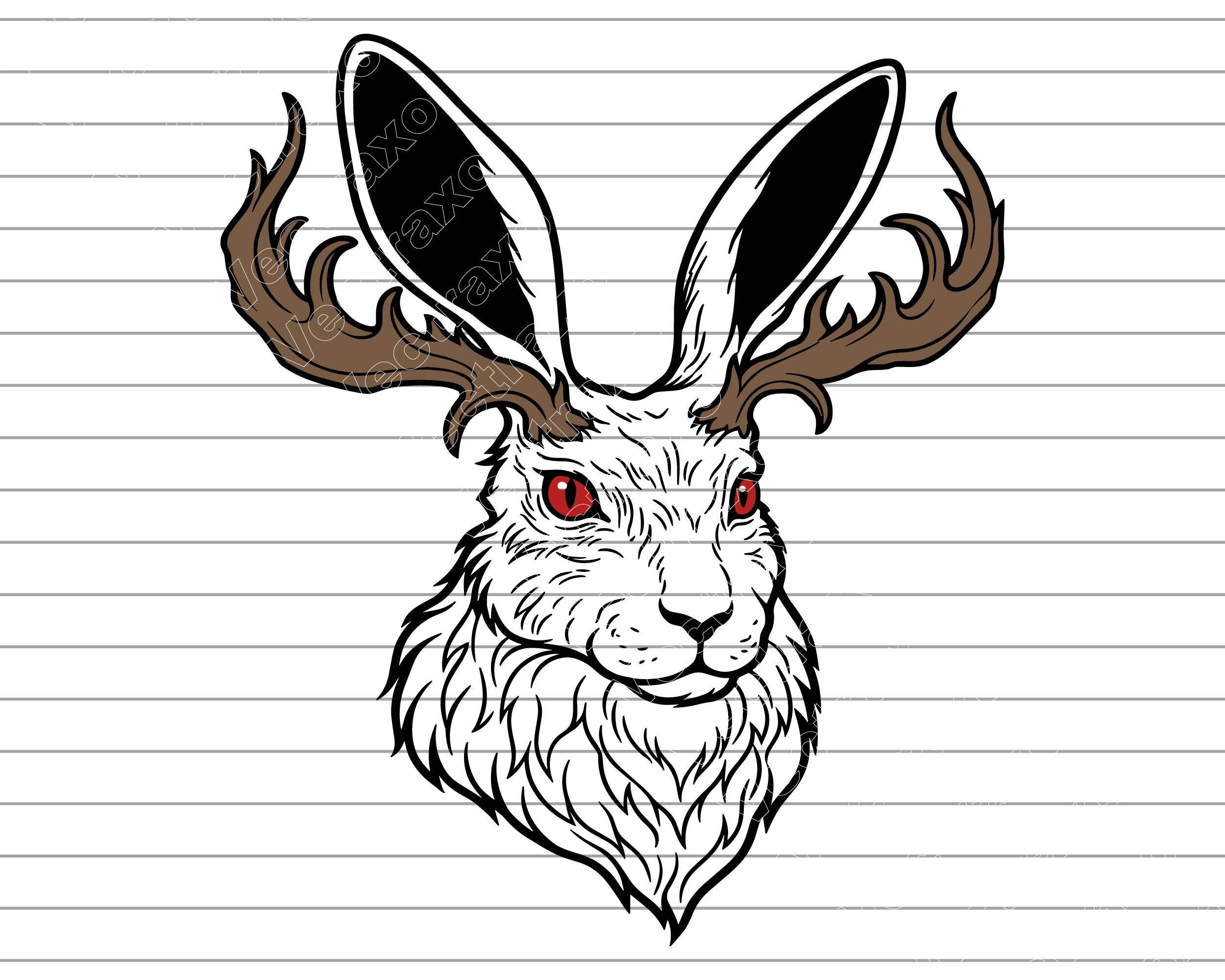 Jackalope Head Vector Art, Mythical Creature Illustration (SVG