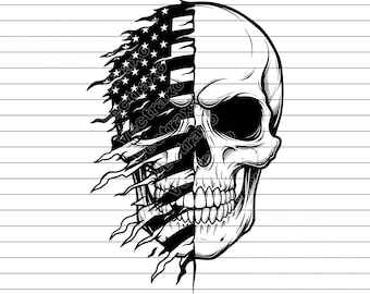 American Flag Skull Vector, Distressed Patriotic Clipart (SVG, PNG, JPG)