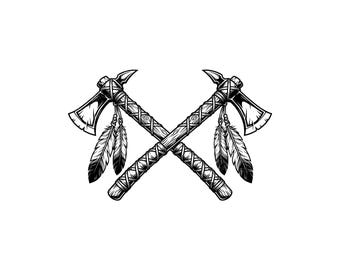 Tomahawk SVG, Crossed Axes Design, Native Tomahawk Cut File, Tribal Axe Vector, Weapon Silhouette Cricut, Instant Download