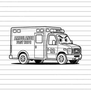 Serious Ambulance Fast Hope Emergency Vehicle Vector SVG PNG, Rescue Medical Car Clipart, Hospital EMS Siren Design Cut File CricutSVGArt