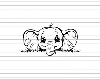 Peeking Cute Elephant SVG PNG JPG, Baby Elephant Face Clipart, Animal Peekaboo Design, Nursery Cricut Cut File, Cute Safari Animal svg