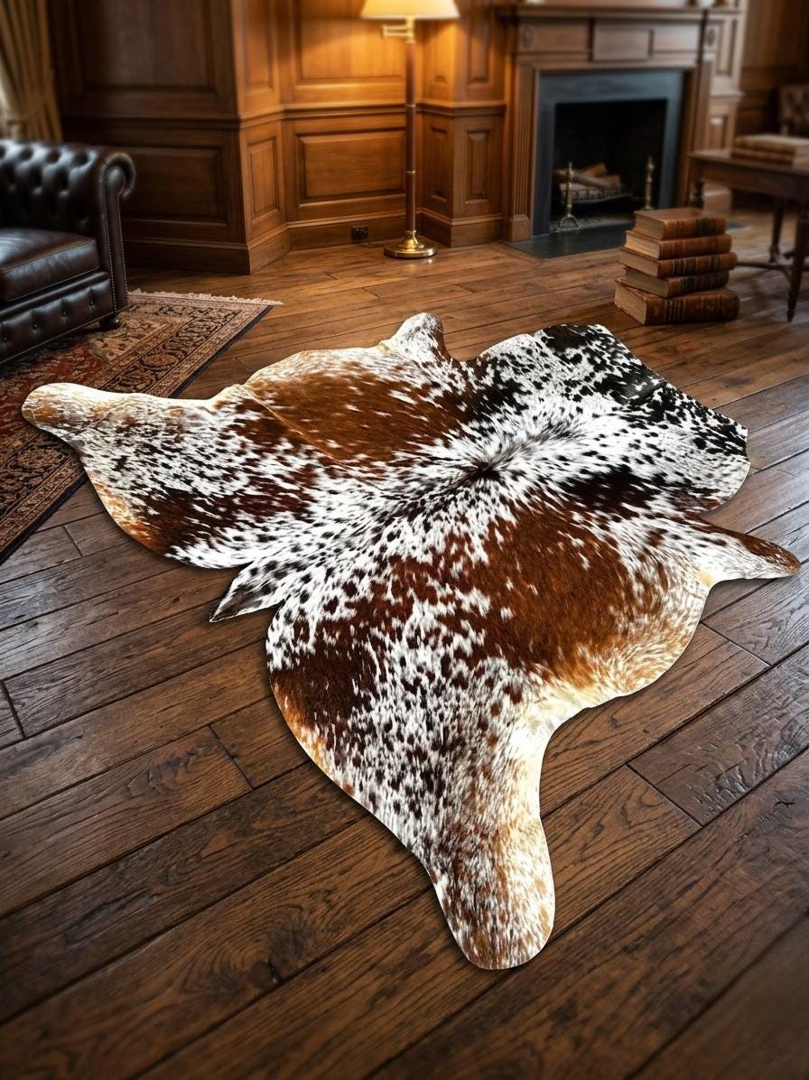 カウヘアー　カウラグ 天然牛革 新品 インテリア Cow hair rug Genuine Tricolor Brazilian Cowhide Rug – Natural Hair-on Leather