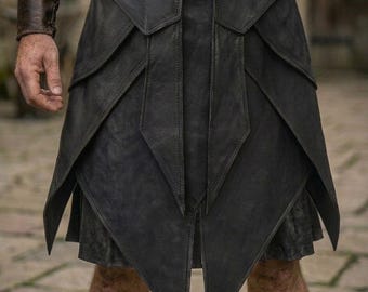 Leather Warrior Kilt for Men | Medieval LARP Costume | Viking Cosplay Kilt | Gothic Battle Skirt