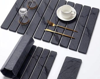 Diatomaceous Earth Dish Drying Mat: XL Quick Dry Stone Sink Pad, Quick Foldable Drying Mat, Dark Grey Stone Drying Mat Kitchen Counter Dark