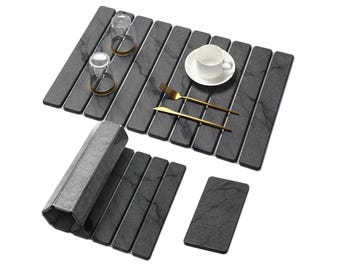 Diatomaceous Earth Dish Drying Mat | XL Quick Dry Stone Sink Pad, Quick Foldable Drying Mat, Dark Grey Stone Drying Mat Kitchen Counter