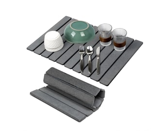 Diatomaceous Earth Dish Drying Mat: XL Quick Dry Stone Sink Pad, Quick Foldable Drying Mat, Dark Grey Stone Drying Mat Kitchen Counter