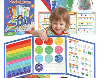 Magnetic Fraction Educational Puzzle : Large Magnetic Fraction Demonstration Book Tiles & Fraction Circles Set, Math Learning Toy with Tiles