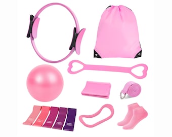 17-Piece Pilates Kit for Women | Home Workout Set with Ring, Ball, Bands, Bag